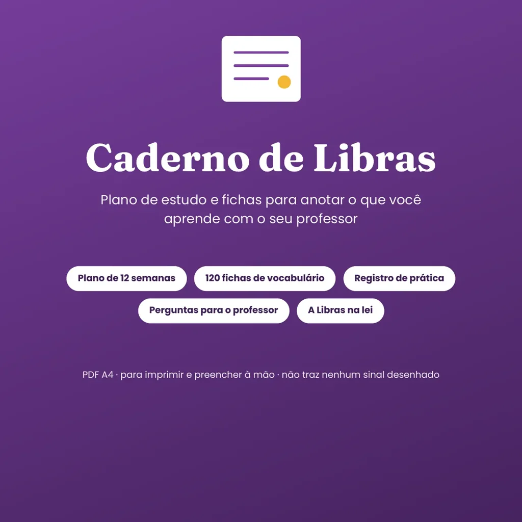 Recorte da capa real do PDF Caderno de Libras.